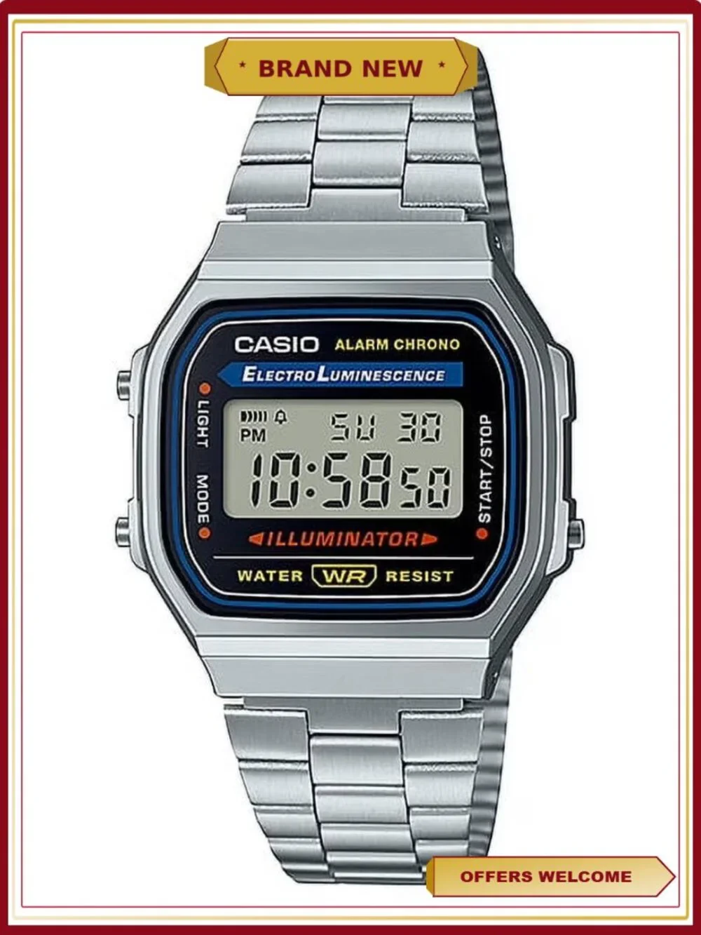 Vintage Square Digital Sport Watch Steel Bracelet Alarm Stopwatch